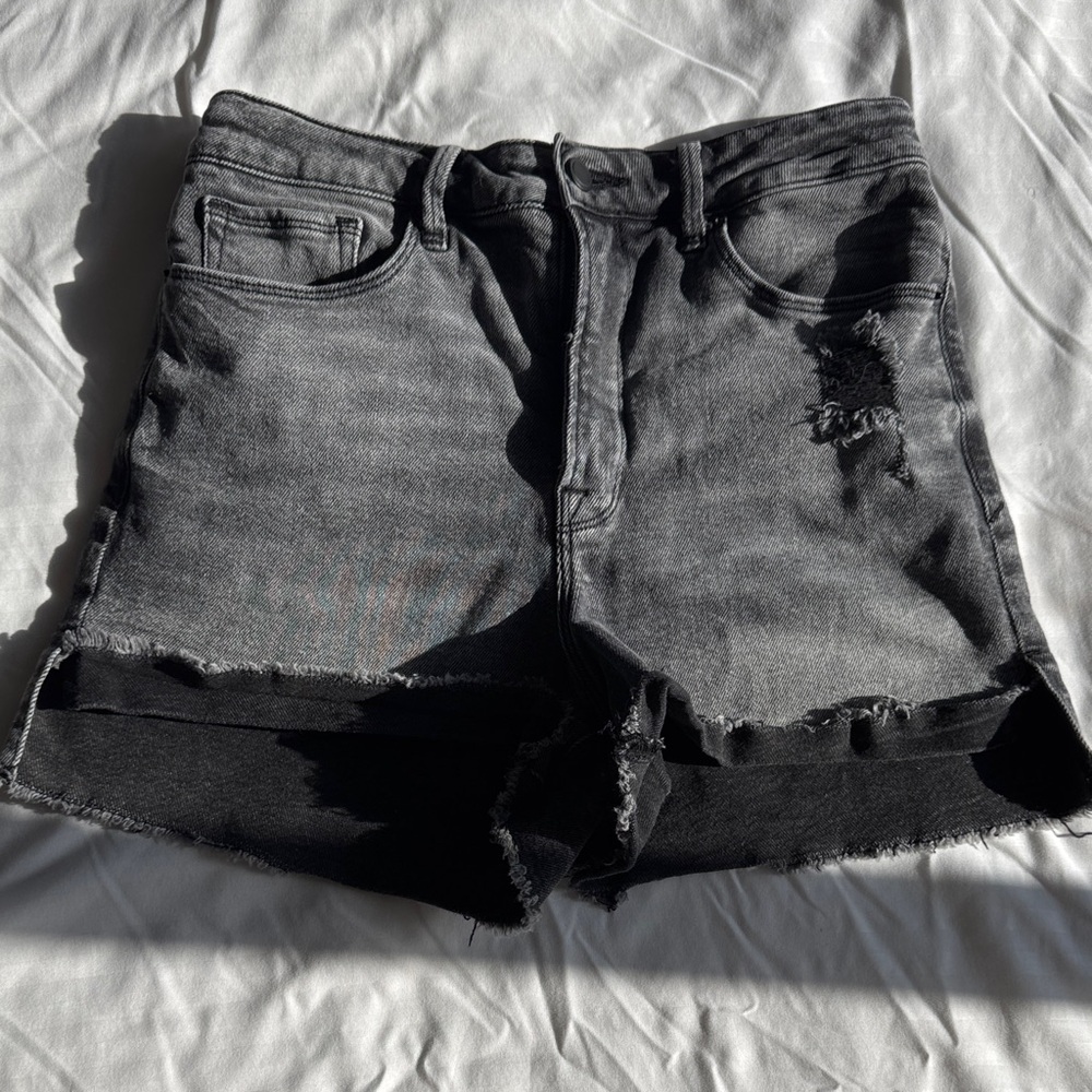 Good American Charcoal Distressed Jean Shorts